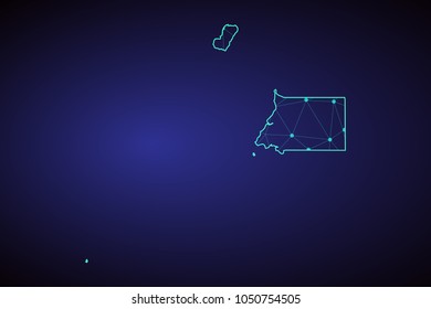 Map of Equatorial Guinea from Polygonal wire frame low poly mash, contours network line, dot and structure. Vector Illustration EPS10.