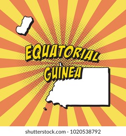 map of Equatorial Guinea in pop art style with country name, halftone dotted shadows and radial lines