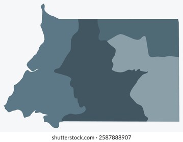 Map of Equatorial Guinea with regions. Just a simple country border map with region division. Blue grey color palette. Flat Equatorial Guinea shape with administrative division. Vector illustration.