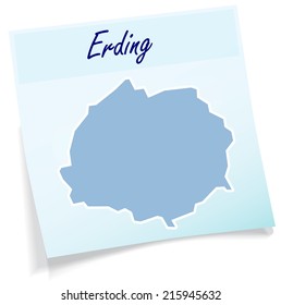 Map of Erding as sticky note in blue