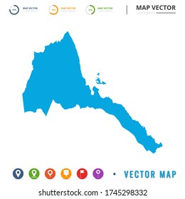 Map of Eritrea blue and set pin icon.