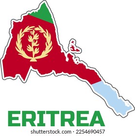 Map of the ERITREA country in the  colors of the ERITREA country flag.  With the  caption of the  name of the country "ERITREA".