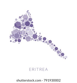 map of Eritrea filled with abstract mosaic of hexagons of different sizes and degrees of transparency
