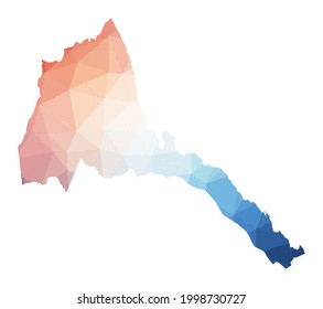 Map of Eritrea. Low poly illustration of the country. Geometric design with stripes. Technology, internet, network concept. Vector illustration.