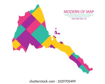 Map of Eritrea - Modern Geometric dots and lines background, colorful carving art - blue, yellow and violet. Vector illustration eps 10.