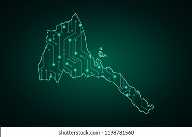 Map of Eritrea, network line, design sphere, dot and structure on dark background with Map Eritrea, Circuit board. Vector illustration. Eps 10