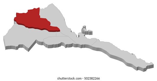 Map - Eritrea, Northern Red Sea Region - 3D-Illustration