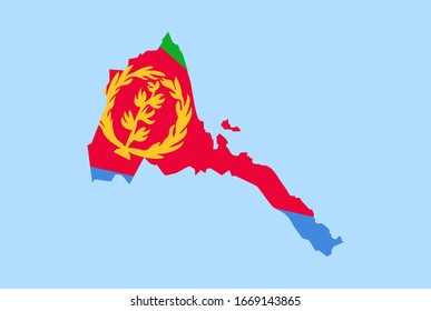 Map of Eritrea on a blue background, Flag of Eritrea on it.