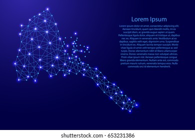 Map of Eritrea from polygonal blue lines and glowing stars vector illustration