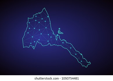 Map of Eritrea from Polygonal wire frame low poly mash, contours network line, luminous space stars, dot and structure. Vector Illustration EPS10.