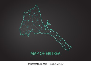 Map of Eritrea from Polygonal wire frame low poly mash, contours network line, luminous space stars, dot and structure. Vector Illustration EPS10. - Vector
