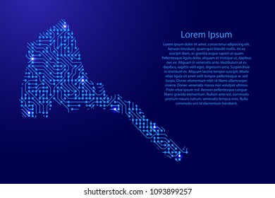 Map Eritrea from printed board, chip and radio component with blue star space on the contour for banner, poster, greeting card. Computer electronics processor motherboard. Vector illustration. 