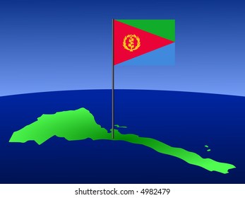 map of Eritrea and their flag on pole illustration