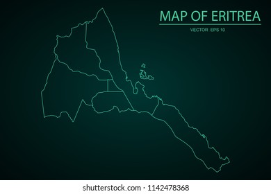 Map of Eritrea,Green map on dark background of map of Eritrea symbol for your web site design map. Vector illustration eps 10.