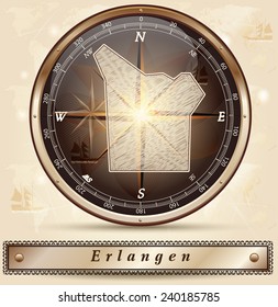 Map of Erlangen with borders in bronze