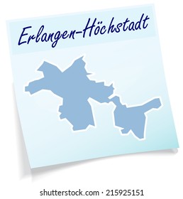 Map of Erlangen-Hoechstadt as sticky note in blue