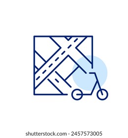 Map and e-scooter. Rental location. Urban transportation. Pixel perfect, editable stroke icon