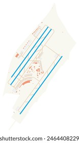 Map of Esenboga International Airport (Turkey). IATA-code: ESB. Airport diagram with runways, taxiways, apron, parking areas and buildings. Map Data from OpenStreetMap.