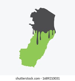 Map of Espirito Santo covered in oil. Oil pollution in Brazilian state. Conceptual.