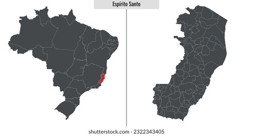 map of Espirito Santo state of Brazil and location on Brazilian map