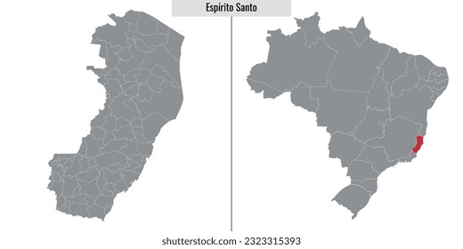 mapa del estado de Espirito Santo de Brasil y ubicación en el mapa de Brasil