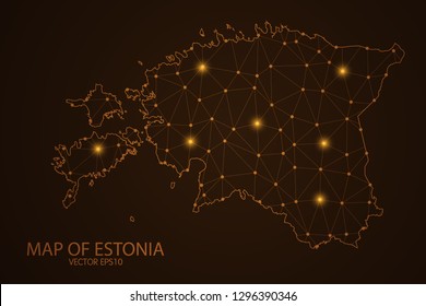 Map of Estonia - Abstract mash line and point scales on dark background. 3D mesh polygonal network connections.Vector illustration eps 10. 
