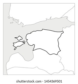 Map of Estonia black thick outline highlighted with neighbor countries.