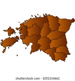 Map of Estonia - Map of the city and each border separately. Brown Gold eps Vector Illustration 10