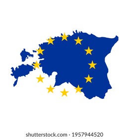 Map of Estonia with European Union flag isolated on white background.
