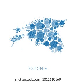 map of Estonia filled with abstract mosaic of pentagons of random sizes and degrees of transparency on white background