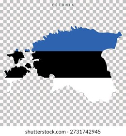Mapa de Estonia lleno de colores de la bandera nacional, aislado sobre fondo transparente. Silueta geográfica limpia para proyectos educativos, políticos y de diseño.