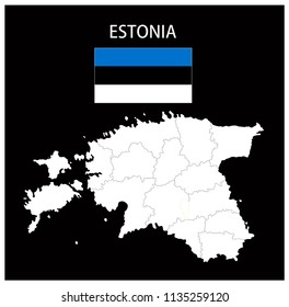 Map Of Estonia With Flag Isolated On Black Background,Vector Illustration Flag and Map of Estonia for continue.