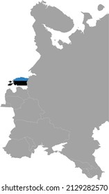 Map of Estonia with national flag within the gray map of Eastern Europe