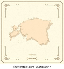 Map of Estonia in the old style, brown graphics in retro fantasy style.