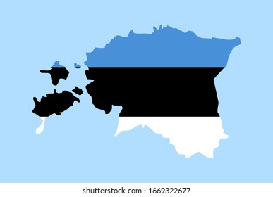 Map of Estonia on a blue background, Flag of Estonia on it.