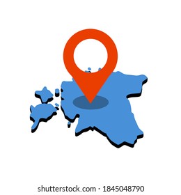 Map of Estonia. States of Eastern Europe in national colors. Blue Silhouette of the country. Flat illustration. Red pin location