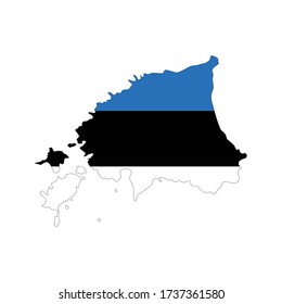 Map of Estonia. Vector design isolated on white background. Shape of Estonia map filled up with Estonian flag colors.