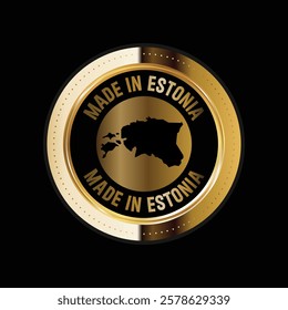 Map of Estonia. Vector illustration. Logo, Icon, and Symbol. Estonia map gold seal. 