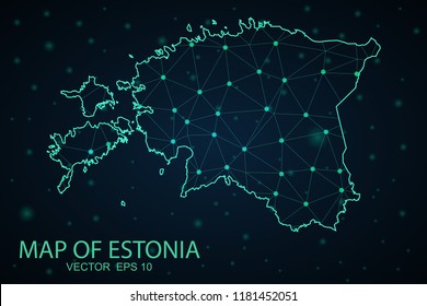 Map Estonia. Wire Frame 3D mesh polygonal network line, design sphere,Estonia map on dark background. Vector illustration eps 10.