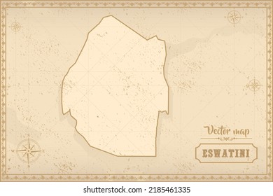 Mapa de Eswatini en el estilo antiguo, gráficos marrones en estilo retro de fantasía
