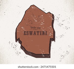 Map of Eswatini in the old style, brown graphics in retro western style.