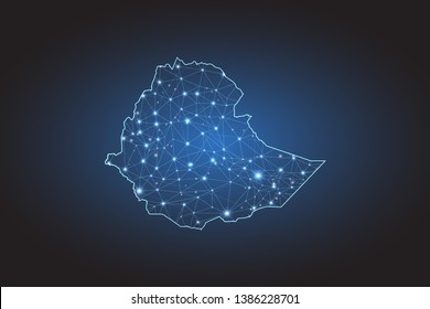 Map of Ethiopia - Abstract mash line and point scales on circuit dark background. Wire frame 3D mesh polygonal network line, design sphere, dot and structure. Vector illustration eps 10.