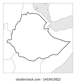 Map of Ethiopia black thick outline highlighted with neighbor countries.