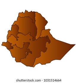 Map of Ethiopia - Map of the city and each border separately. Brown Gold eps Vector Illustration 10