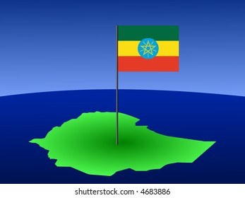 map of Ethiopia and Ethiopian flag on pole illustration