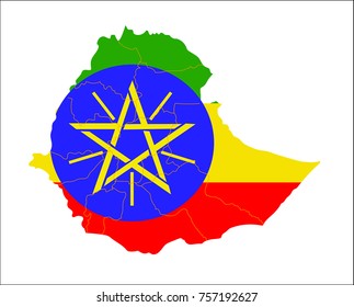 Map Of Ethiopia With Flag Isolated On White Background.