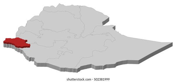 Map - Ethiopia, Gambela - 3D-Illustration