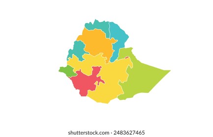 Map of Ethiopia isolated modern colorful style. for website layouts, background, education, precise, customizable, Travel worldwide, map silhouette backdrop, earth geography, political, reports. 