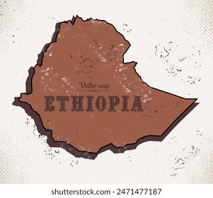Map of Ethiopia in the old style, brown graphics in retro western style.