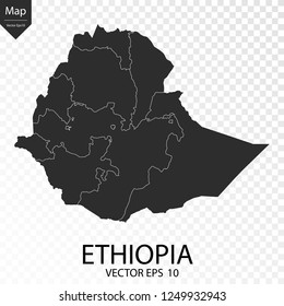 Map of Ethiopia , vector illustration eps 10 on transparent background.